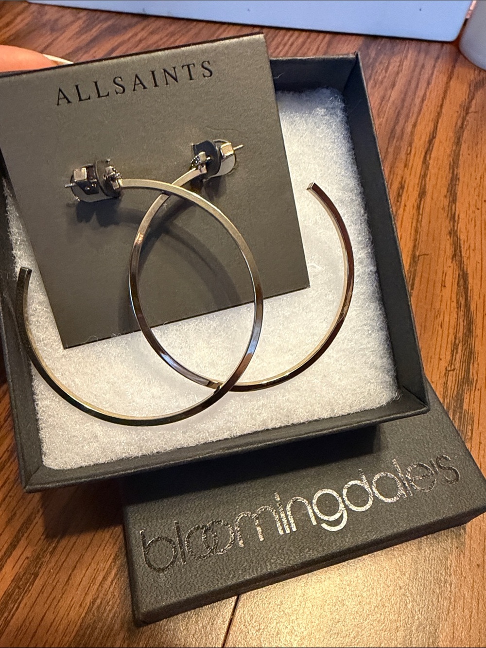 AllSaints Thin Gold-Tone pave bar Hoop Earrings